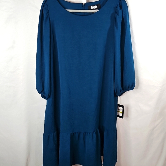 DKNY Blue Puff Sleeve A-Line Dress Size 14 NWT - Picture 3 of 8